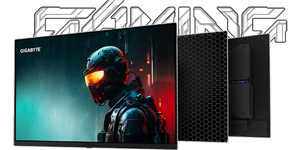 Illustration of the thermal layers behind the MO27Q3 Gaming Monitor with futuristic soldier on-screen.