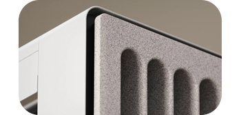 Close up of stone-textured front panel