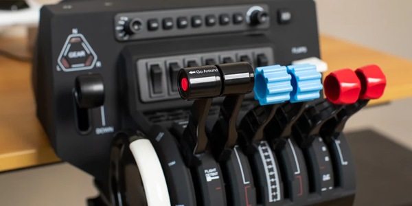 Throttle on desk with TOGA lever angled as a focus-point.