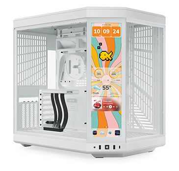 Y70 Touch Infinite Mid Tower PC Case in Snow White with 14.9-inch Touchscreen from HYTE.