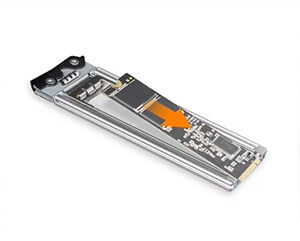 M.2 tray with M.2 inserted into its slot for installation step: 2