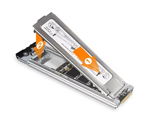 M.2 tray with illustrated arrows as a guide to finalise the installation process