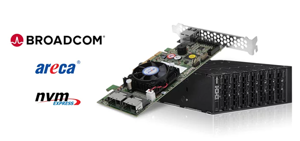 Trimode controller card rested against the 8-Bay mobile rack to highlight compatibility
