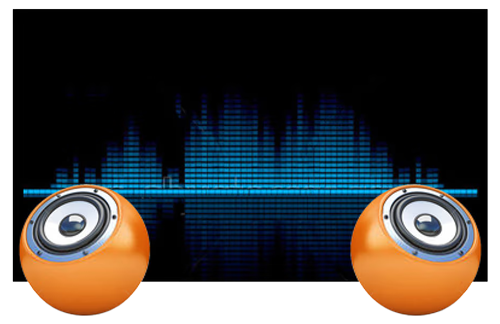 Speakers and headphones on monitor