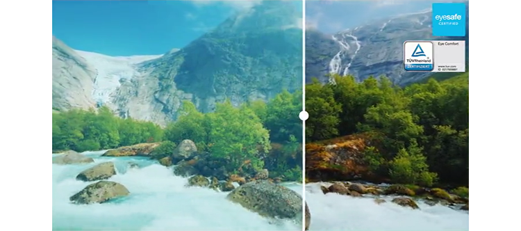 Image showing with and without blue light