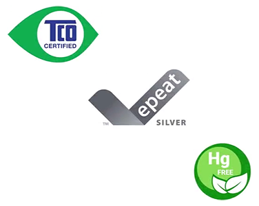 TCO Certified, EPEAT Silver, Hg Free logos.
