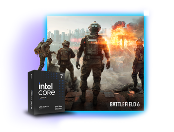 Image of Battlefield 6 soldier with Intel Core ultra 7 270K Plus CPU box 