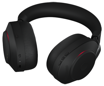 Jabra Evolve2 85 headset with busylight on.
