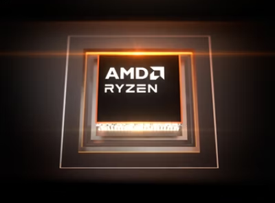 AMD Ryzen CPU lit up in orange.