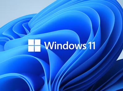 Windows 11 on a blue background.