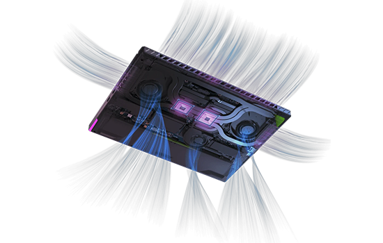 Bottom of laptop showing the internal cooling