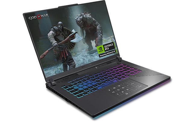 Image of laptop with God of War game on screen