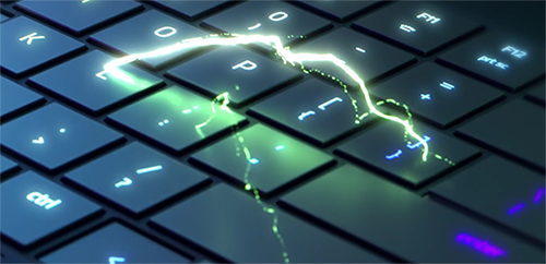 slim laptop keyboard with arcing electricity effect