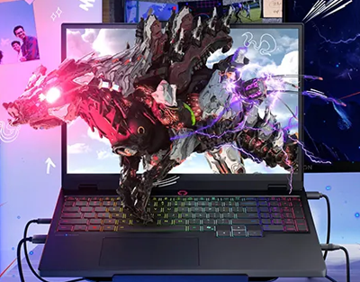 character jumping out of monitor screen with lightning effects