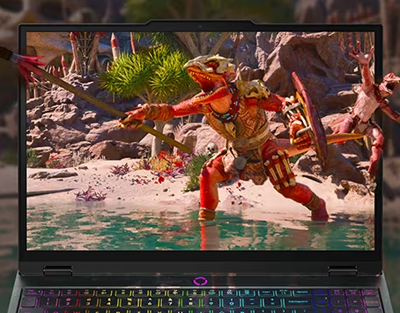action gameplay of character attacking outwards of the laptop
