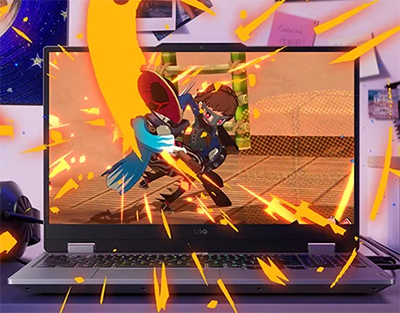 character attacking out of monitor screen with comic action effects