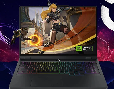 cinematic shot of two characters pointing weapons on laptop screen