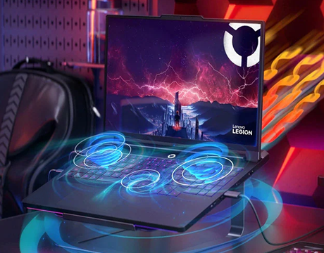 nahimic audio engine, circular audio waves emit from laptop