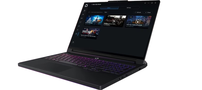 Legion Space menu open on the laptop screen