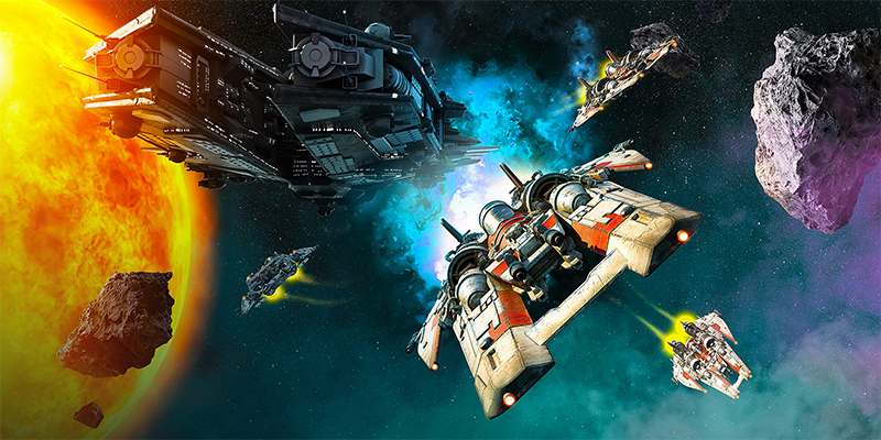 Image of a spaceship battle showing vivid colours