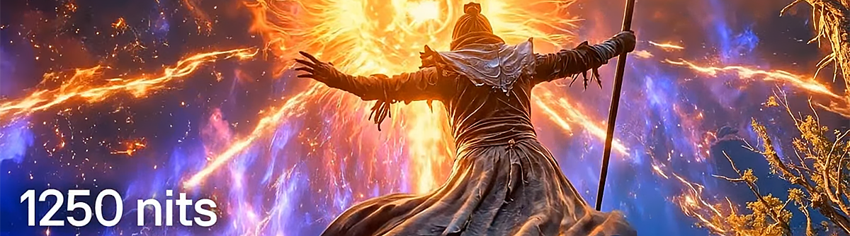 Sorcerer generating a fireball with 1250nits written in the bottom left.
