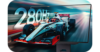 F1 Car bursting from image to represent speed of 280hz refresh rate