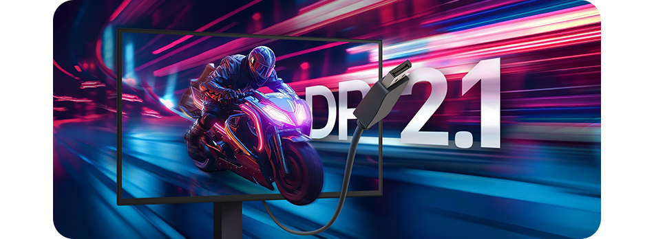 Visual of the monitor with a displayport cable bursting out