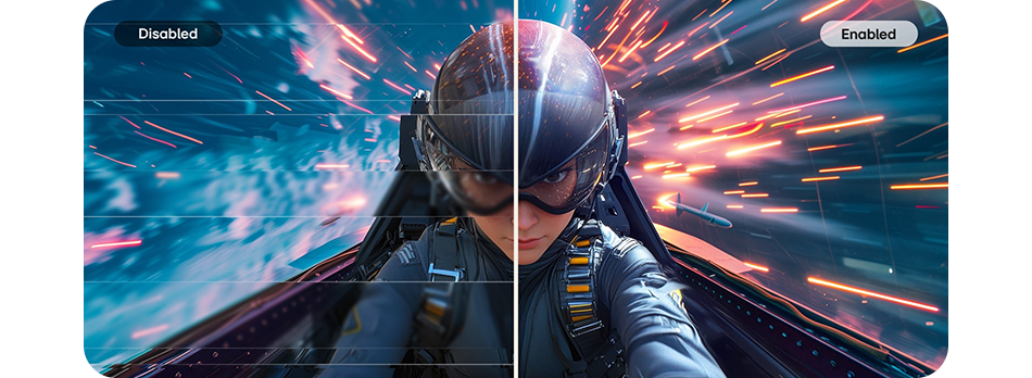 Visual image showing the difference between AMD FreeSync being on and off