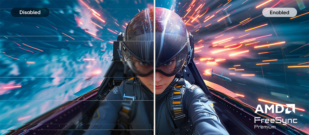 Comparison image showing AMD Freesync on and off