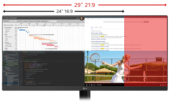 Comparing space between 29-inch and 24-inch monitors