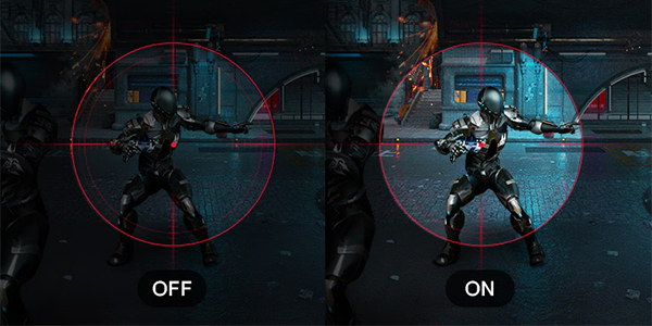 Two humanoids, right one - bright with Stabiliser on, left one - dark with Black Stabiliser off.