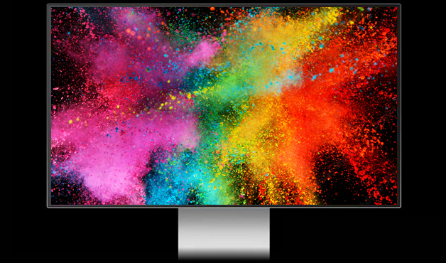 Monitor showing exploding powder in different colours