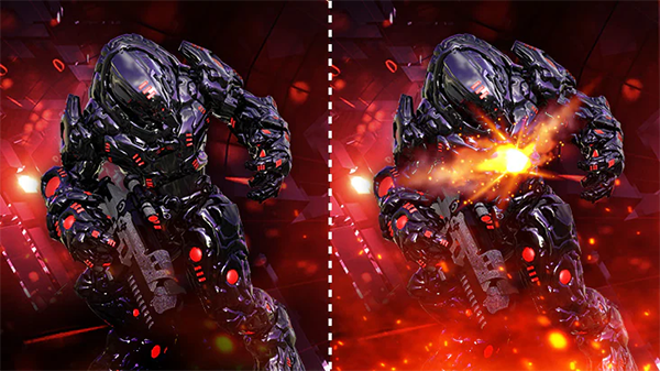 Comparison image of a sci-fi game character