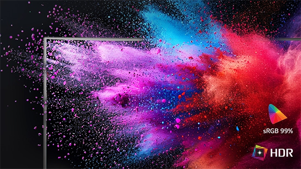 Paint splattering out of the screen to illustrate vivid colours