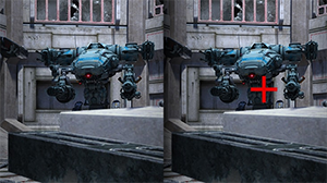 Comparison image showing the crosshair off and on screen