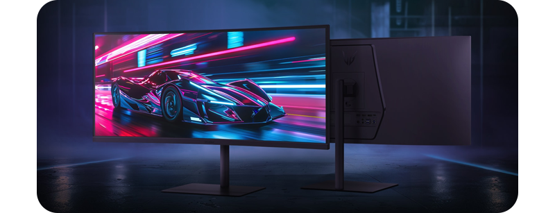 Visual showcasing the monitor on a desk