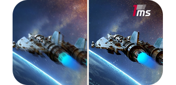 2 half images one showcasing shaper visuals from 1ms response time