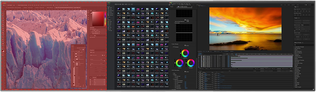 34-inch monitor overlaying the 49-inch UltraWide monitor for size comparison