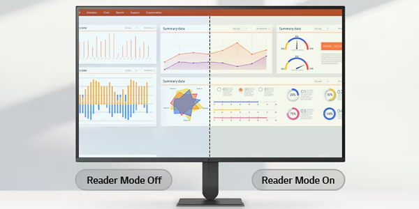 Eye care monitor showing reader  mode on and off