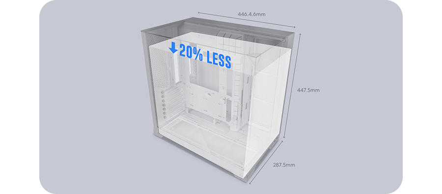 3/4 view of the Vision-M case with the dimensions written around the sides