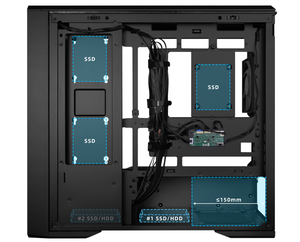 alternate side of case with ssd and PSU spaces highlighted