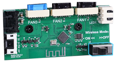 Fan module with wireless mode switch highlighted
