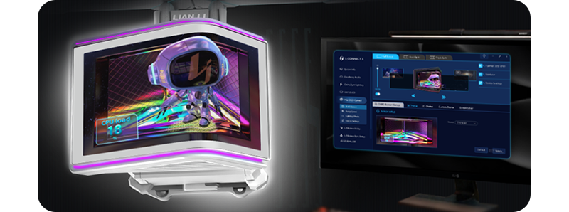Image of LCD screen with custom image, with same image on a monitor next to it