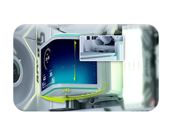 Close up image of the OLED screen being moved and angled