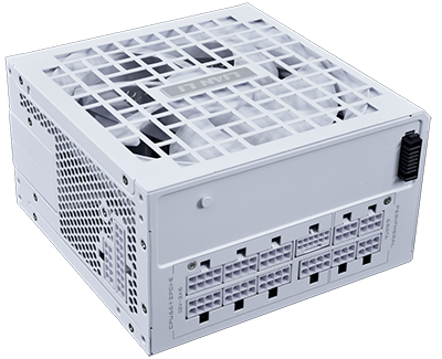 Angled view of PSU showing connectors