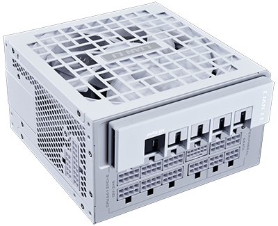 Angled view of PSU showing connectors