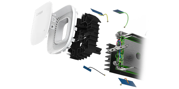 Velop Pro 7 router split outwards into its components, highlighting premium build quality.