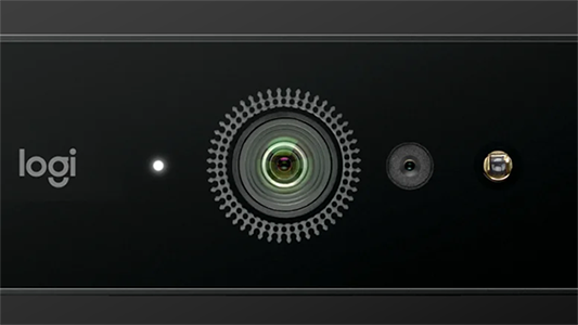 Logitech Brio Stream webcam closeup.