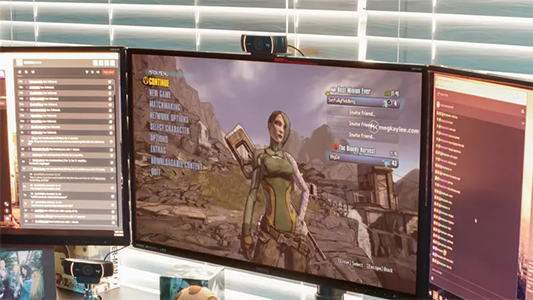 Logitech C922 Pro webcam on top of monitor.