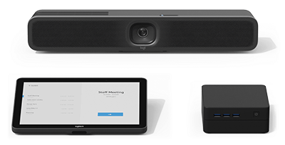 MeetUp 2 video bar, NUC and Tablet, highlighting PC-based use